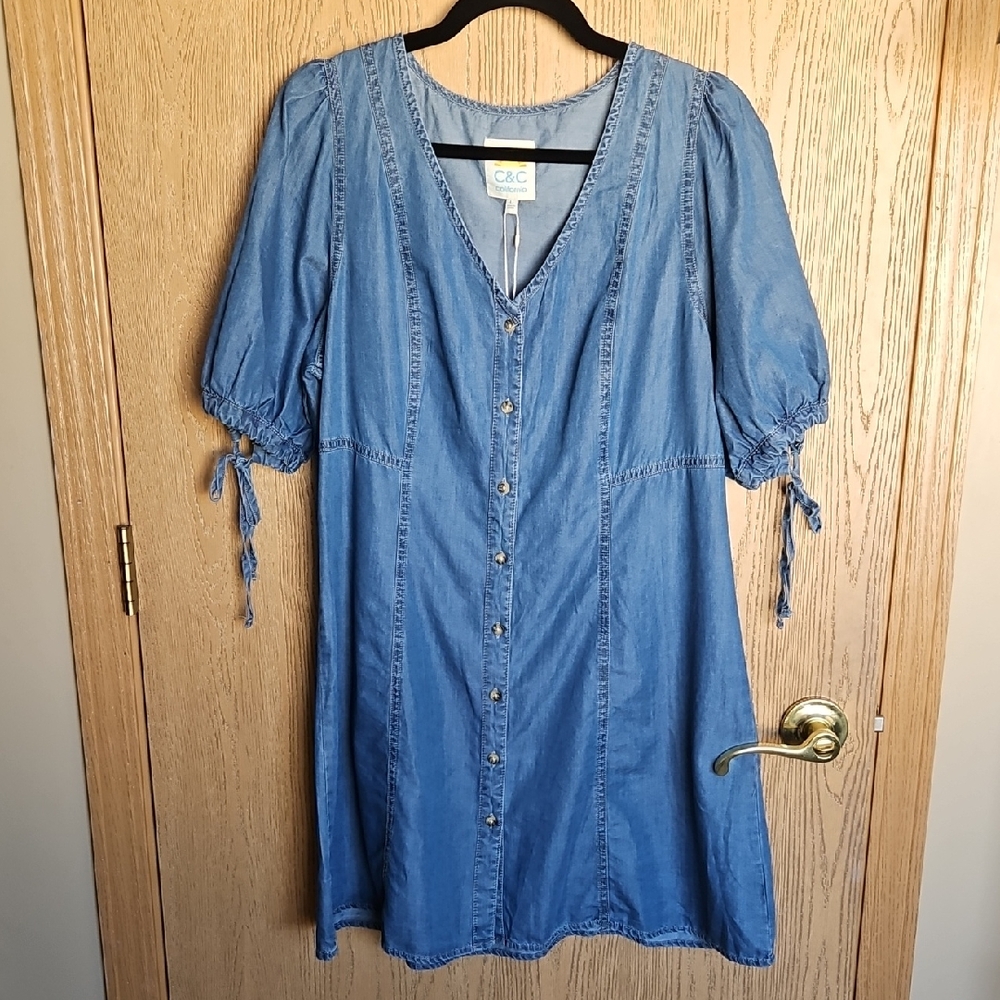 NWT C.C Light Blue Denim Dress with Button Front